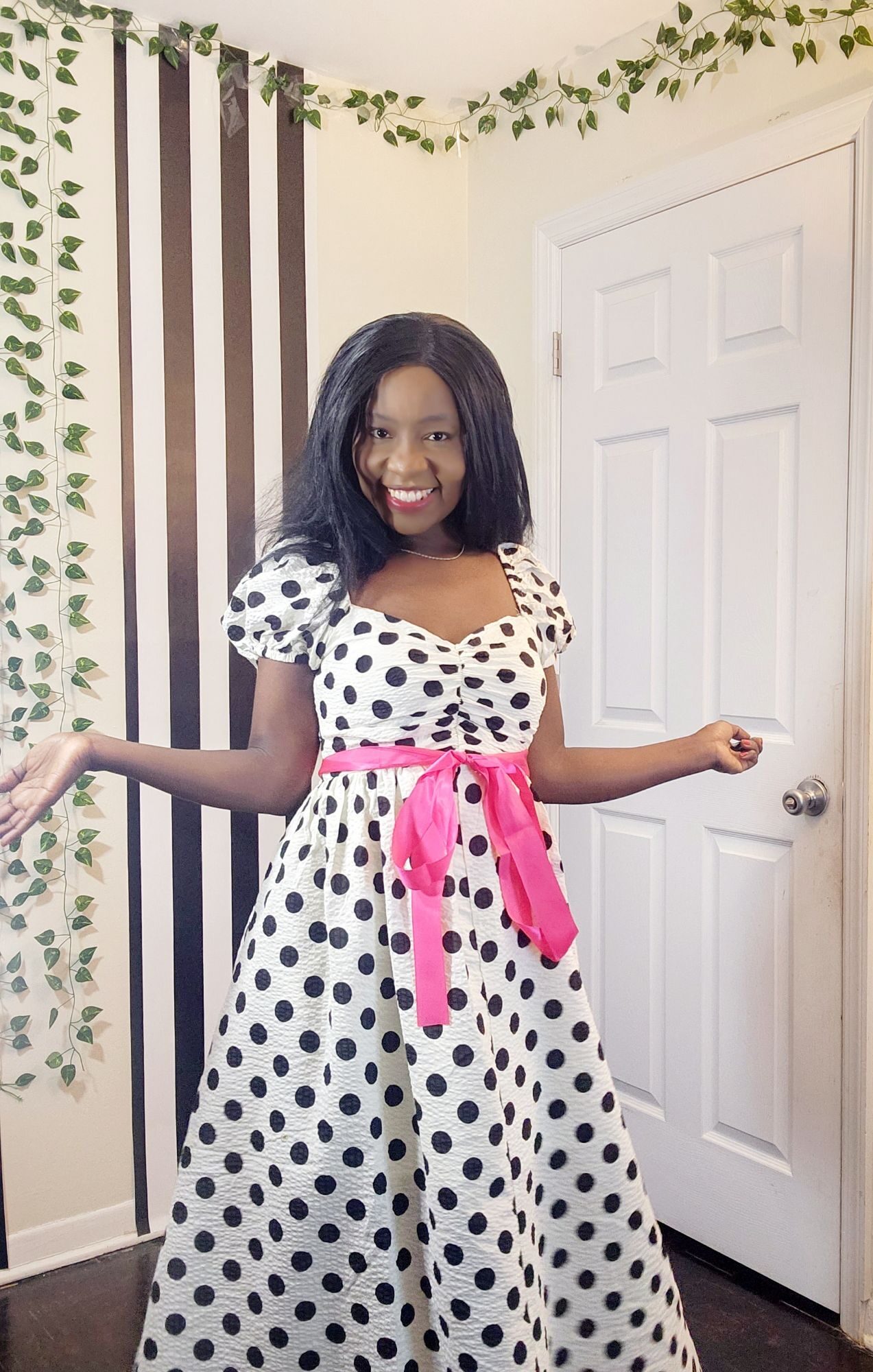 how to style a black and white polka dot dress