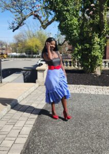 How to Style a Blue Ruffled Skirt