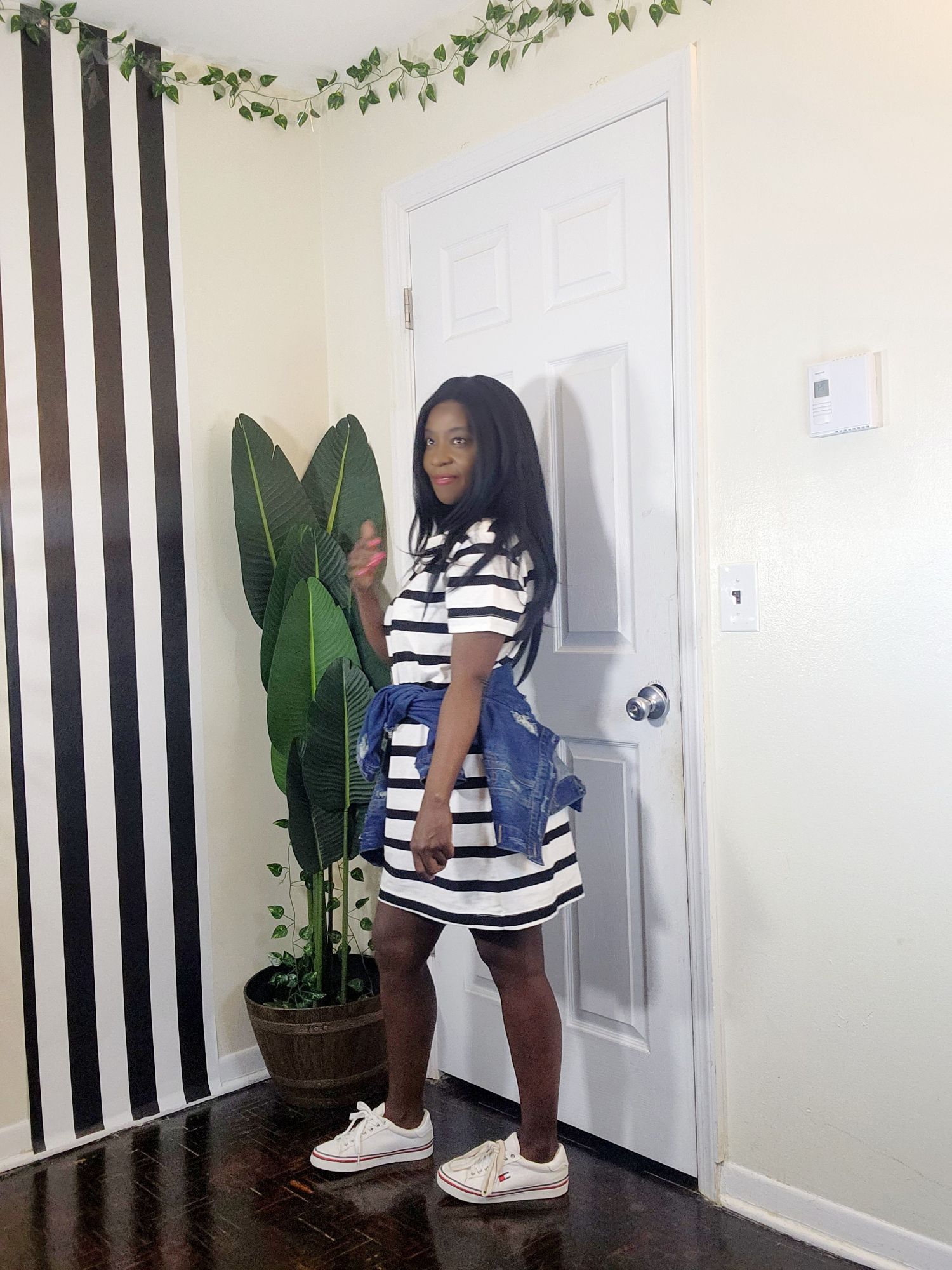how to style a striped mini dress