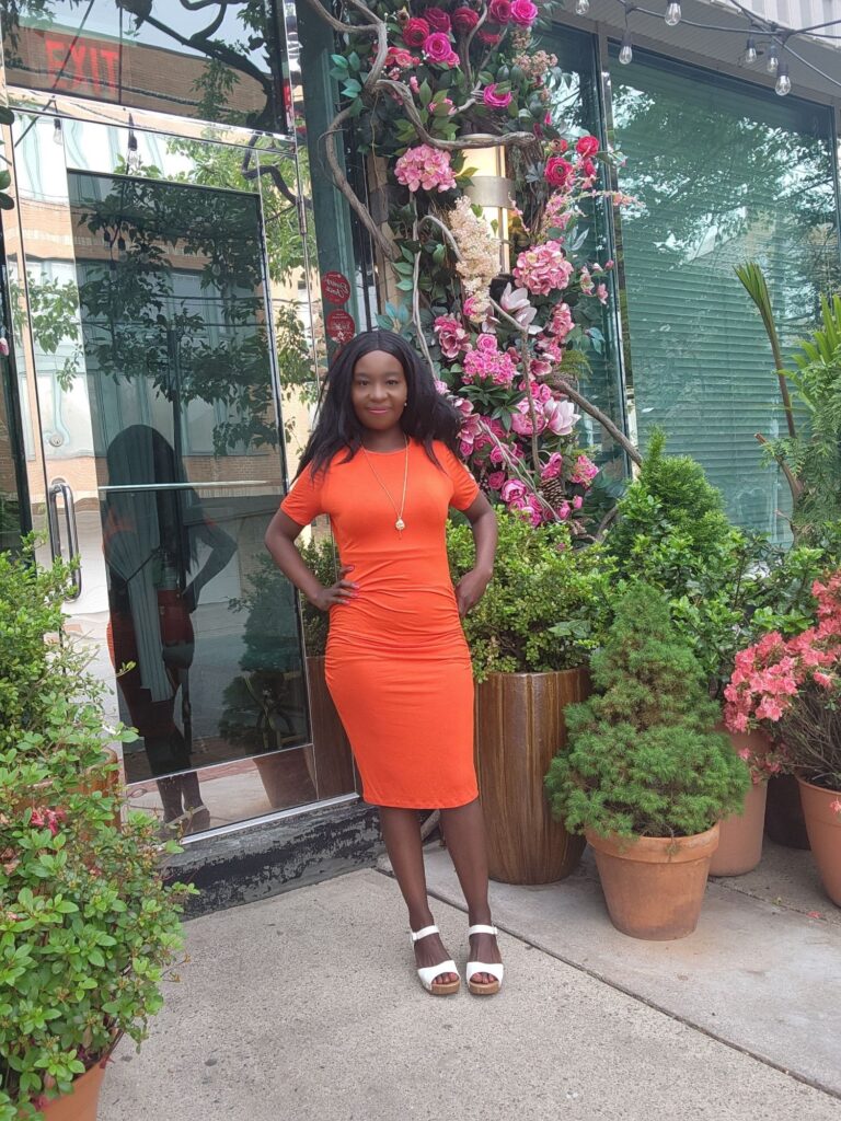 how to wear an orange midi dress