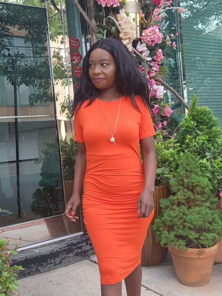 how to wear an orange midi dress