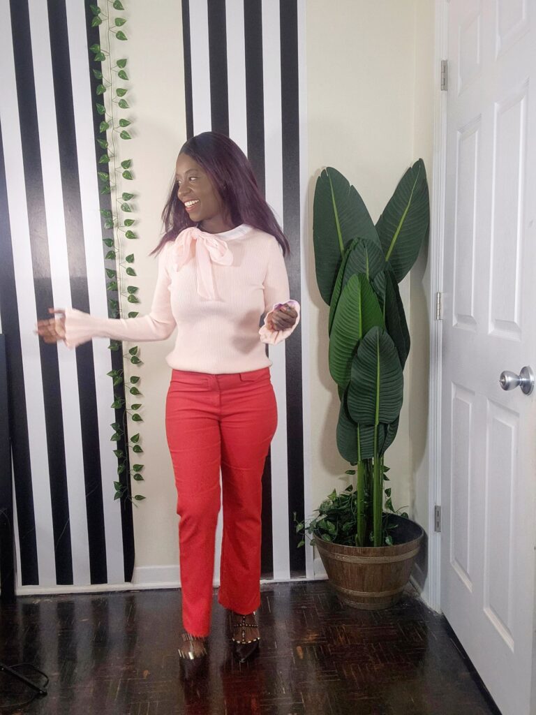 how to style a pink bow sweater top 