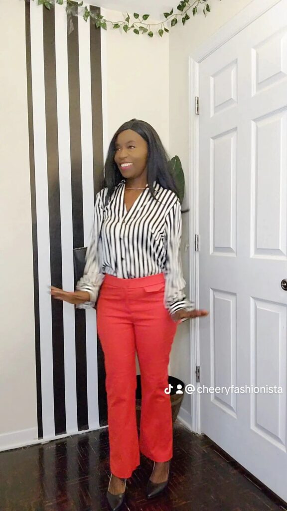 styling Red pants and a striped blouse