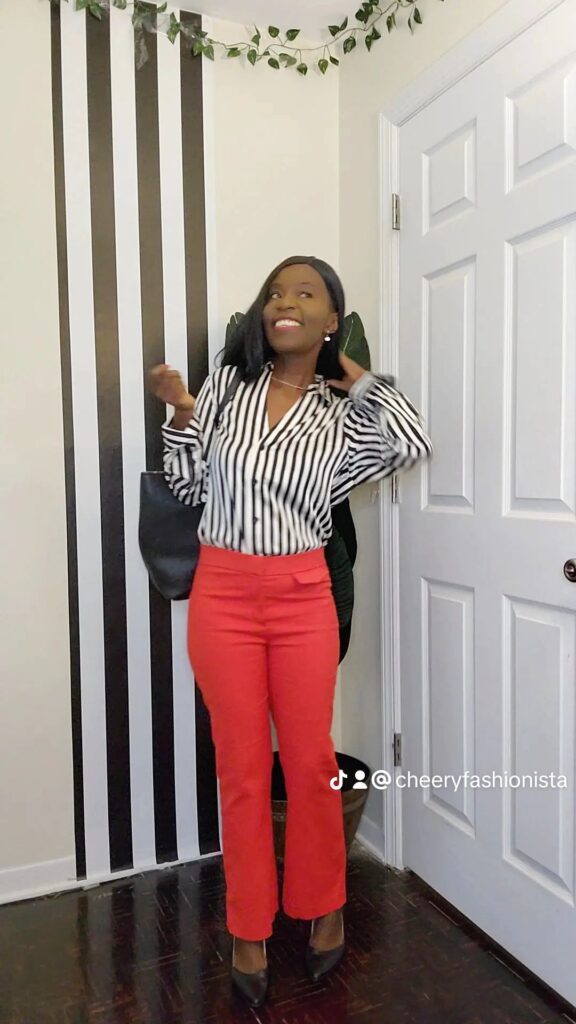 styling Red pants with a striped blouse