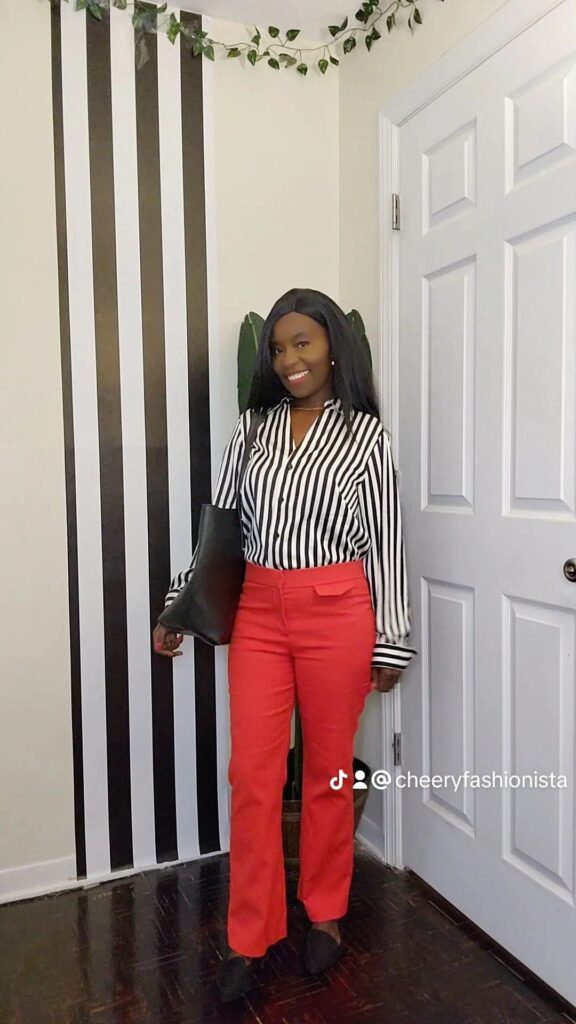 styling Red pants with a striped blouse