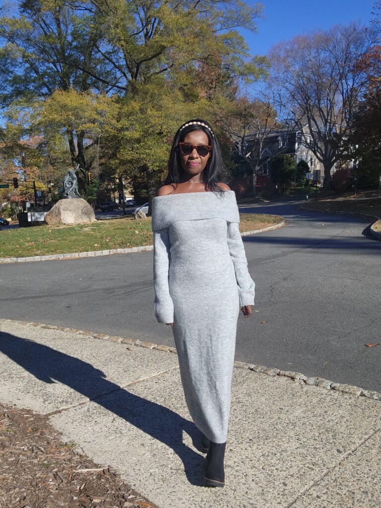 Off shoulder sweater dress for winter